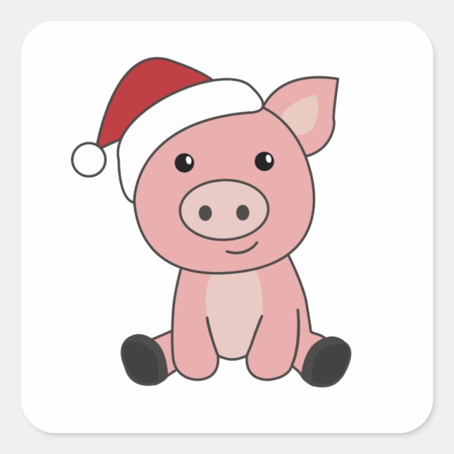 Sticker Carré Pig Christmas Snow Winter Animals (Devant)