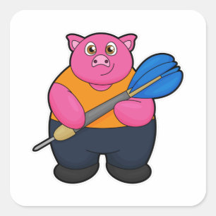 Sticker Carré Pig comme joueur de fléchettes avec fléchettes