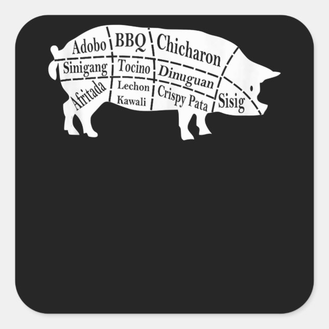 Sticker Carré Pig Parts Food BBQ Pinoy Adobo Amateurs Cadeau (Devant)