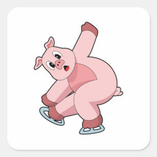 Sticker Carré Pig Patinage sur glace Patins sur glace