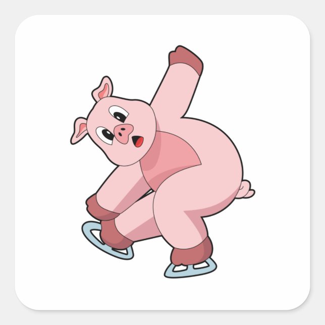 Sticker Carré Pig Patinage sur glace Patins sur glace (Devant)