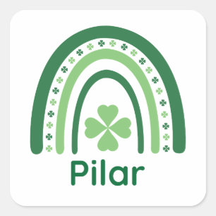 Sticker Carré Pilar Nom Clover Boho Rainbow