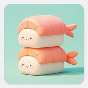 Sticker Carré Pile de Sushi aux Crevettes Happy Clay