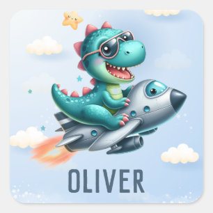 Sticker Carré Pilote de Dino Trex mignon pilotant un Jet