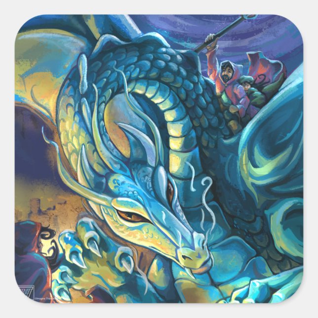 Sticker Carré Pilote de dragon bleu (Devant)