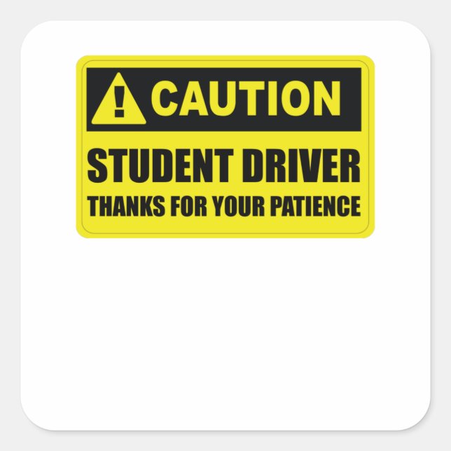 Sticker Carré Pilote étudiant Jaune S'il vous plaît être patient (Devant)