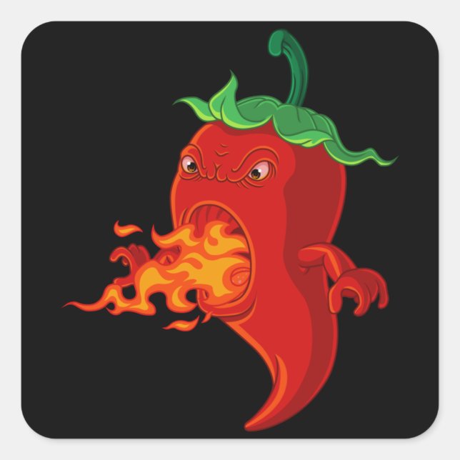 Sticker Carré piment chaud rouge avec flamme (Devant)