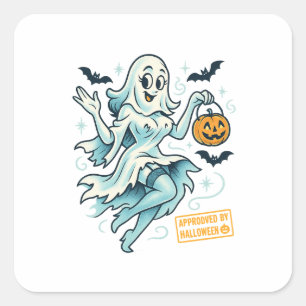 Sticker Carré Pin-up Fille Fantôme - Halloween Éffrayant mignon