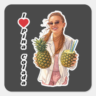 Sticker Carré Pina colada, travels, cocktail