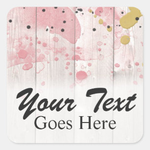 Sticker Carré Pinceau de peinture rose et or sur bois rustique