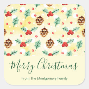 Sticker Carré Pine Cones et Motif de Noël Holly