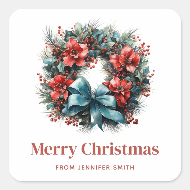 Sticker Carré Pine Wreath avec Holly Christmas (Devant)