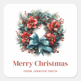 Sticker Carré Pine Wreath avec Holly Christmas
