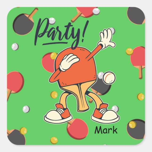 Sticker Carré Ping Pong dabing Table Tennis party drôle (Devant)