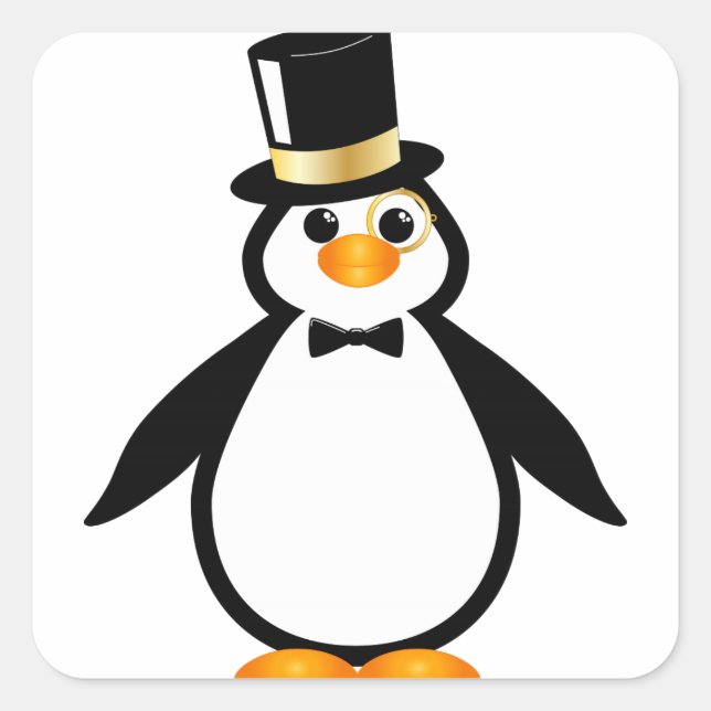 Sticker Carré Pingouin à chapeau supérieur (Devant)