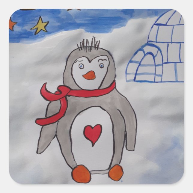 Sticker Carré Pingouin à neige d'hiver (Devant)