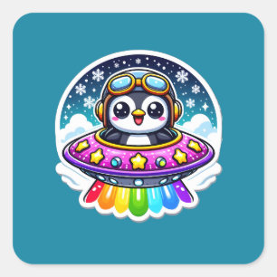 Sticker Carré Pingouin arc-en-ciel OVNI