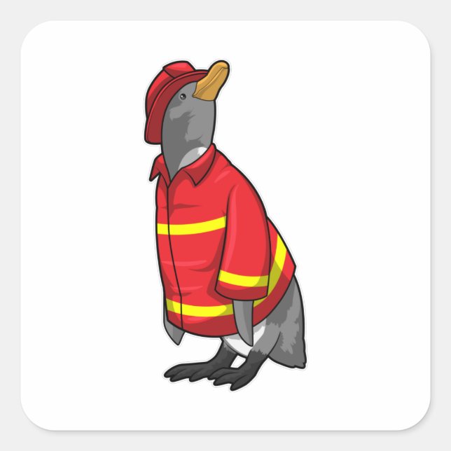 Sticker Carré Pingouin as Firefighter with Helmet (Devant)