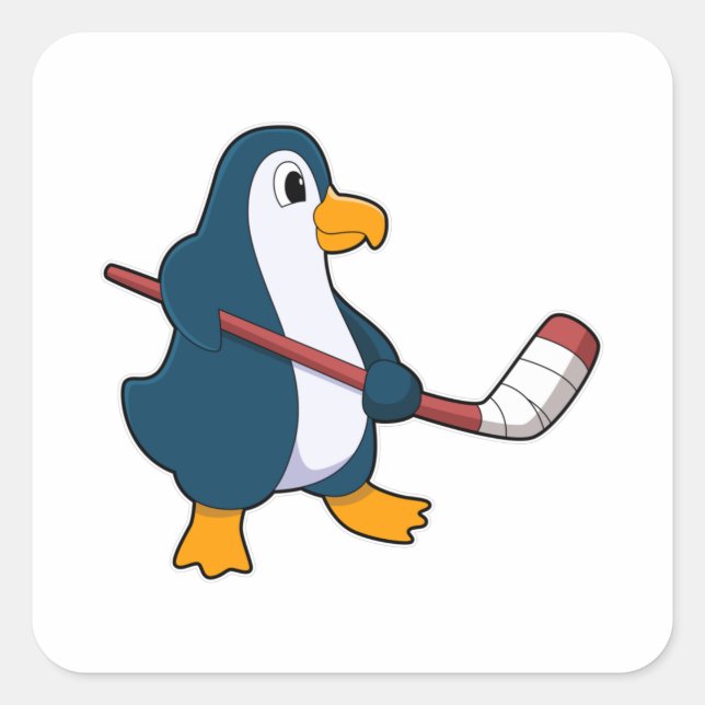 Sticker Carré Pingouin au hockey sur glace avec bâton de hockey  (Devant)