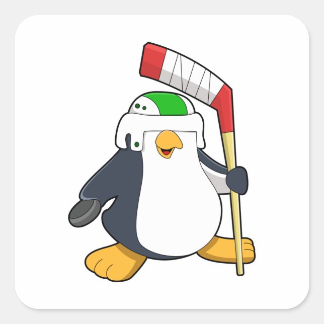 Sticker Carré Pingouin au hockey sur glace avec bâton de hockey  (Devant)