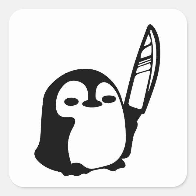 Sticker Carré Pingouin avec couteau (Devant)