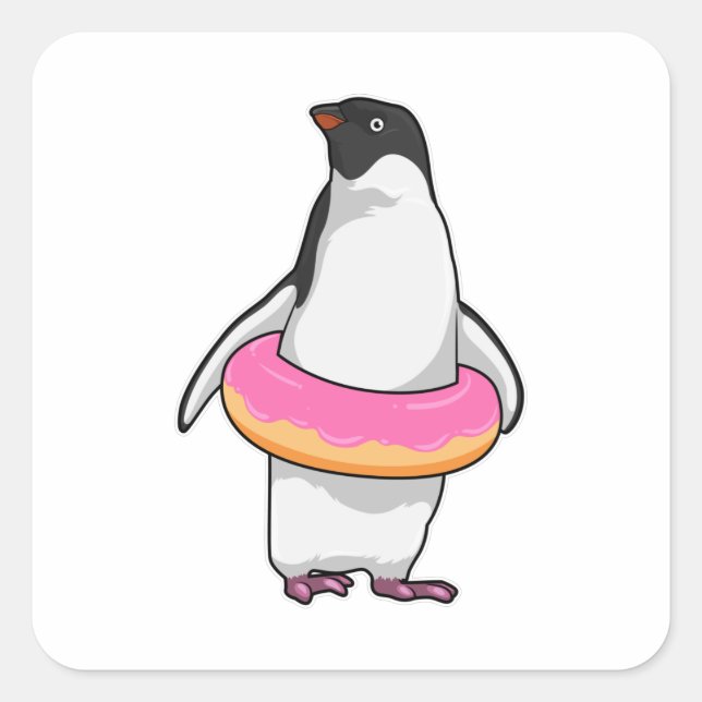 Sticker Carré Pingouin avec Donut (Devant)