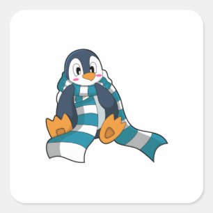 Sticker Carré Pingouin avec Écharpe