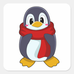 Sticker Carré Pingouin avec Écharpe