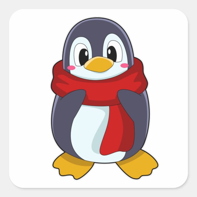 Sticker Carré Pingouin avec Écharpe (Devant)