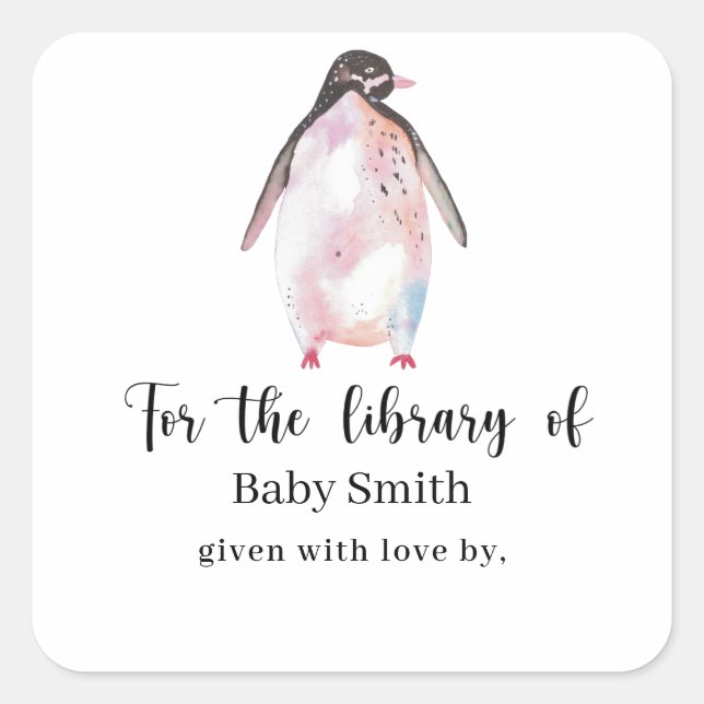 Sticker Carré Pingouin - Bibliothèque de Baby Shower (Devant)
