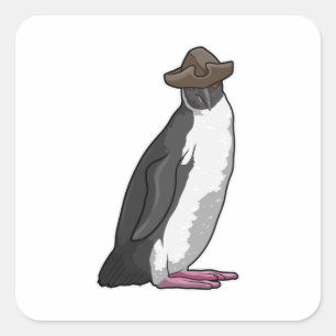 Sticker Carré Pingouin comme pirate avec Casquette