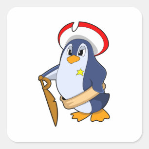 Sticker Carré Pingouin comme pirate avec Casquette