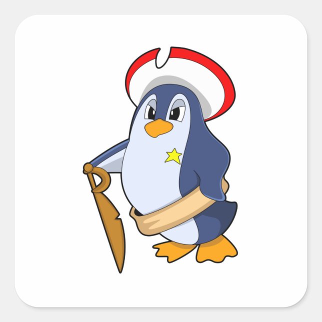 Sticker Carré Pingouin comme pirate avec Casquette (Devant)