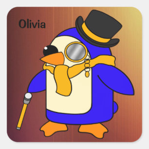 Sticker Carré Pingouin de dessin mignon jaune et marron ensoleil