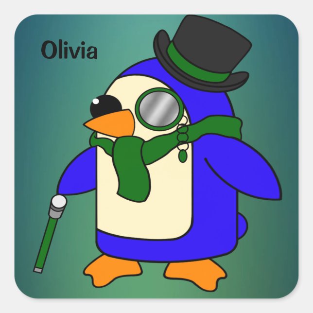 Sticker Carré Pingouin de dessin mignon turquoise vert émeraude  (Devant)