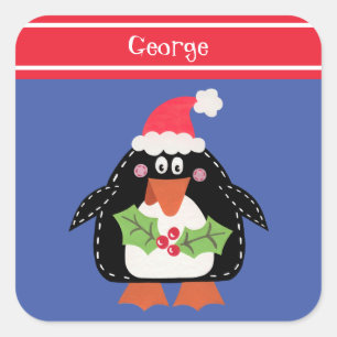 Sticker Carré Pingouin de Noël