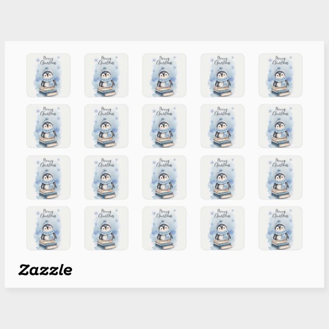 Sticker Carré Pingouin de Noël aquarelle (Feuille)