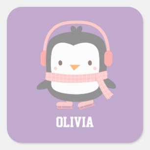 Sticker Carré Pingouin de Noël pour filles
