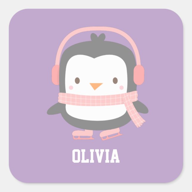 Sticker Carré Pingouin de Noël pour filles (Devant)