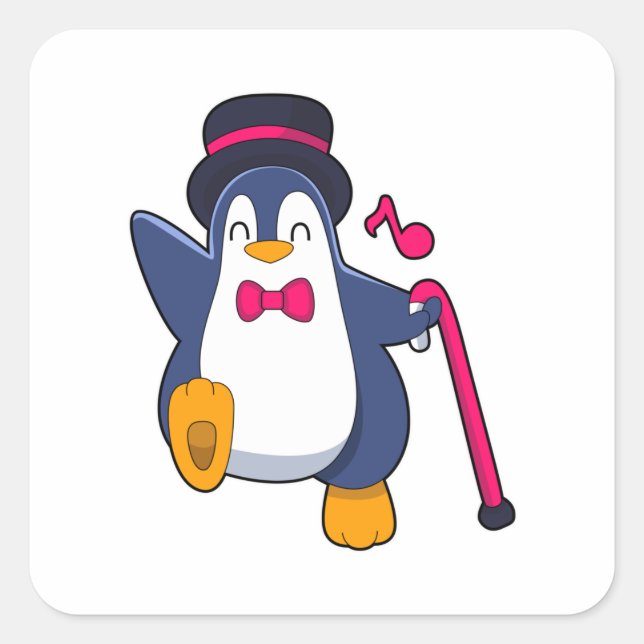 Sticker Carré Pingouin en Groom avec Cravate (Devant)