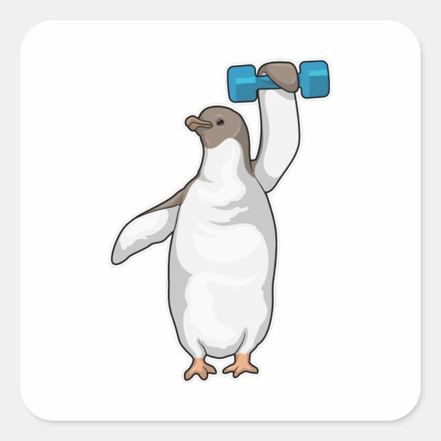 Sticker Carré Pingouin Fitness Dumbbell (Devant)