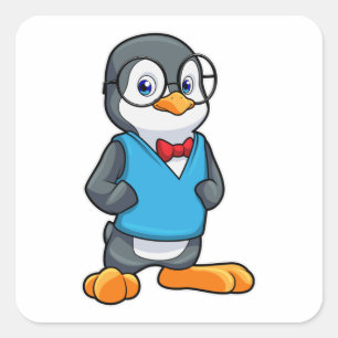 Sticker Carré Pingouin Nerd avec lunettes