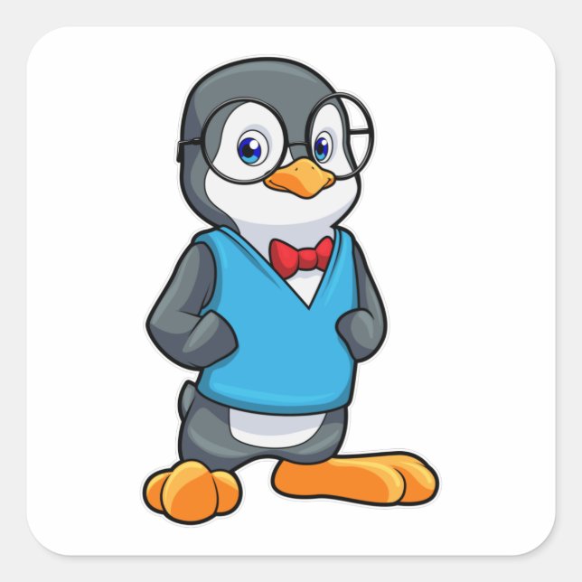 Sticker Carré Pingouin Nerd avec lunettes (Devant)