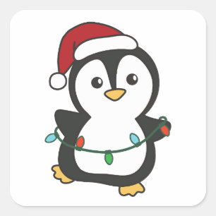 Sticker Carré Pingouin Noël Animaux d'hiver Pingouines de vacanc
