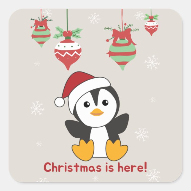 Sticker Carré Pingouin Noël Neige Hiver Animaux Penguins Squ (Devant)