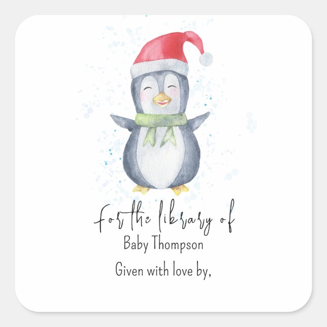 Sticker Carré Pingouin - Plaque baby shower (Devant)