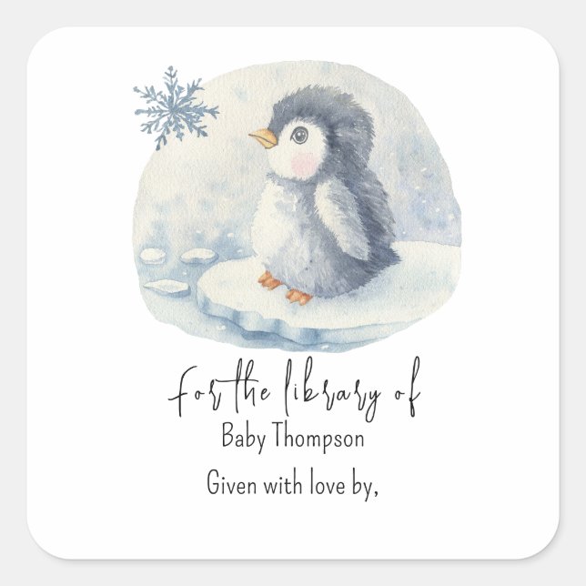 Sticker Carré Pingouin - Plaque baby shower (Devant)