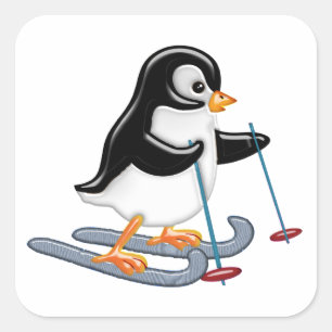 Sticker Carré Pingouin sur des skis