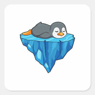 Sticker Carré Pingouin sur glace floc
