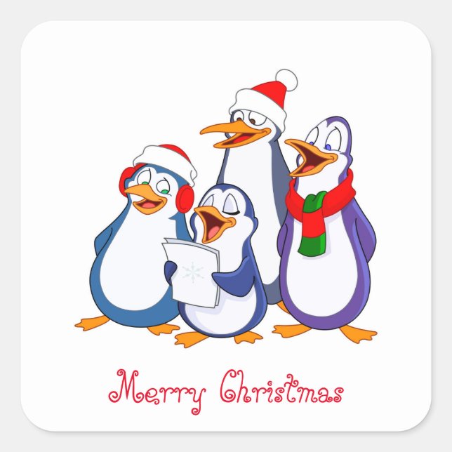 Sticker Carré Pingouins chantants de Noël (Devant)